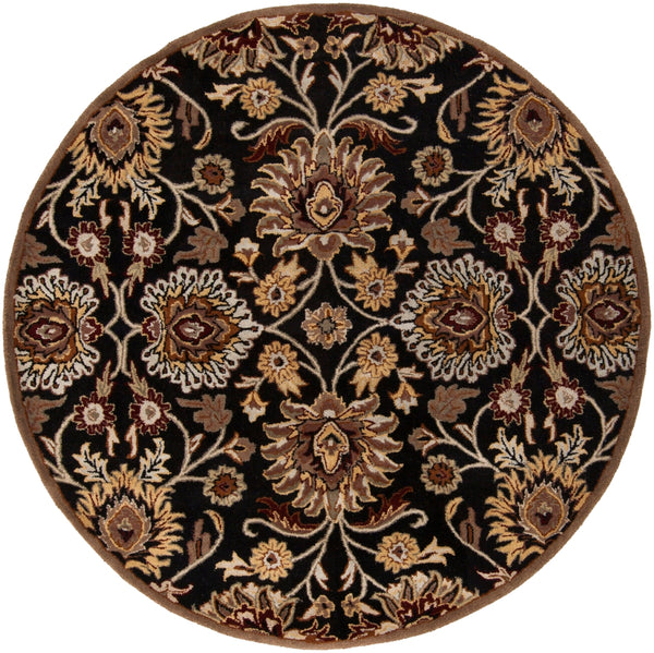 Caesar CAE-1053 Traditional Wool Rug CAE1053-99RD Black, Camel, Garnet, Tan, Sage, Khaki, Burnt Orange 100% Wool 9'9" Round