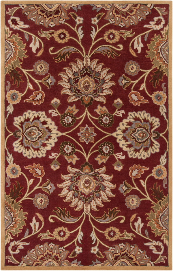 Caesar CAE-1061 Traditional Wool Rug CAE1061-58 Burgundy, Taupe, Tan, Dark Brown, Khaki, Camel, Burnt Orange, Medium Gray 100% Wool 5' x 8'