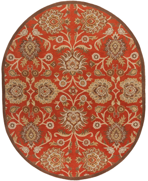 Caesar CAE-1062 Traditional Wool Rug CAE1062-810OV Burnt Orange, Khaki, Tan, Camel, Dark Brown, Olive, Beige 100% Wool 8' x 10' Oval