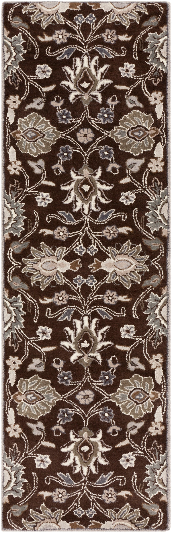 Caesar CAE-1063 Traditional Wool Rug CAE1063-312 Dark Brown, Taupe, Khaki, Medium Gray, Charcoal 100% Wool 3' x 12'