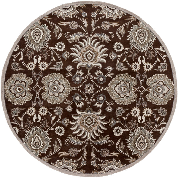 Caesar CAE-1063 Traditional Wool Rug CAE1063-8RD Dark Brown, Taupe, Khaki, Medium Gray, Charcoal 100% Wool 8' Round