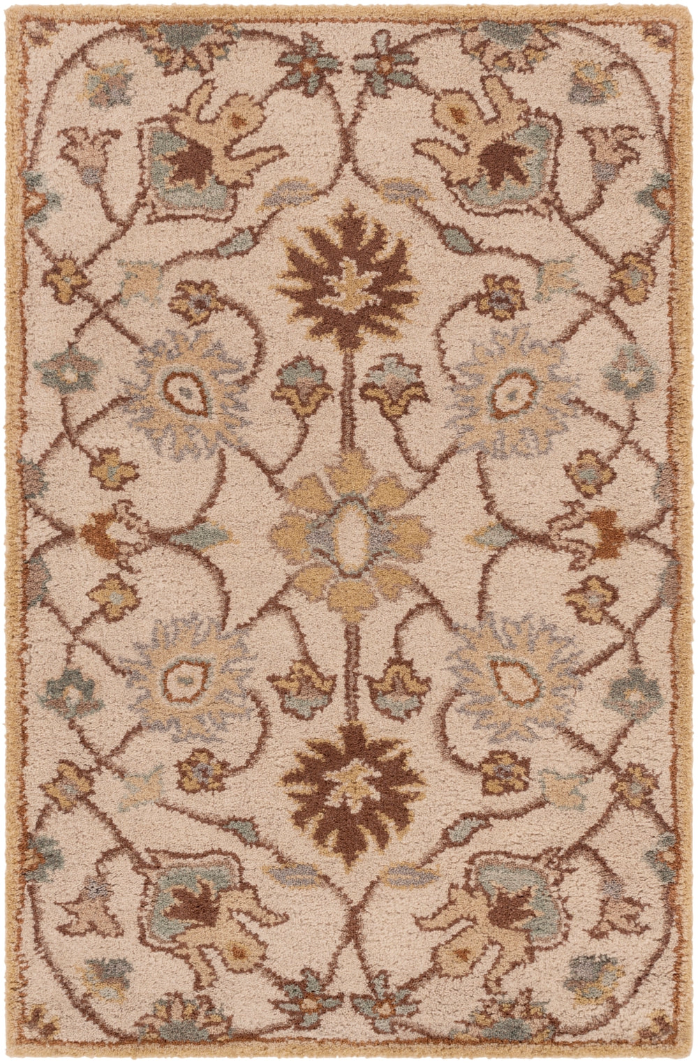 Caesar CAE-1081 Traditional Wool Rug CAE1081-912 Khaki, Medium Gray, Camel, Dark Brown, Tan, Wood 100% Wool 9' x 12'