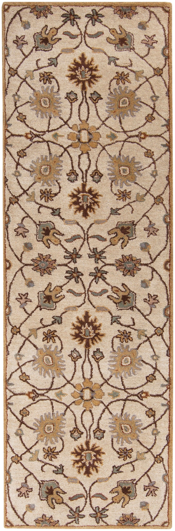 Caesar CAE-1081 Traditional Wool Rug CAE1081-312 Khaki, Medium Gray, Camel, Dark Brown, Tan, Wood 100% Wool 3' x 12'