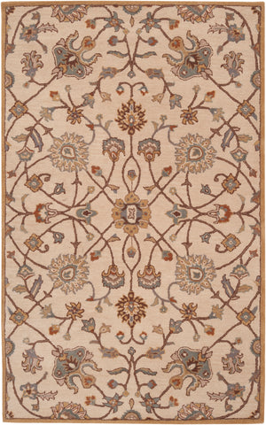 Caesar CAE-1081 Traditional Wool Rug CAE1081-58 Khaki, Medium Gray, Camel, Dark Brown, Tan, Wood 100% Wool 5' x 8'