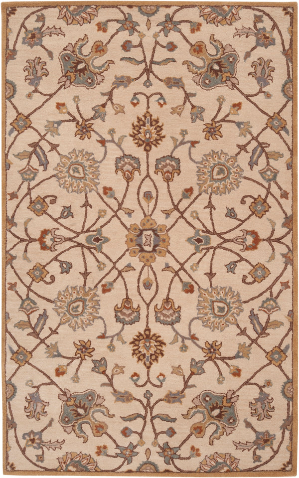 Caesar CAE-1081 Traditional Wool Rug CAE1081-58 Khaki, Medium Gray, Camel, Dark Brown, Tan, Wood 100% Wool 5' x 8'