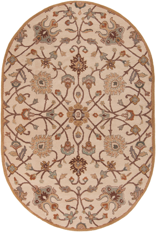 Caesar CAE-1081 Traditional Wool Rug CAE1081-69OV Khaki, Medium Gray, Camel, Dark Brown, Tan, Wood 100% Wool 6' x 9' Oval