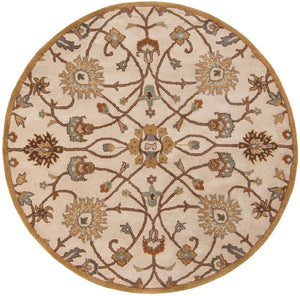 Caesar CAE-1081 Traditional Wool Rug CAE1081-99RD Khaki, Medium Gray, Camel, Dark Brown, Tan, Wood 100% Wool 9'9" Round