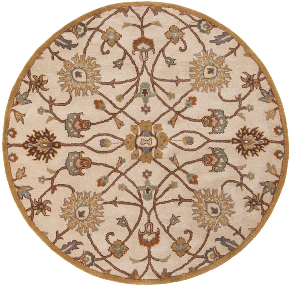 Caesar CAE-1081 Traditional Wool Rug CAE1081-99RD Khaki, Medium Gray, Camel, Dark Brown, Tan, Wood 100% Wool 9'9" Round