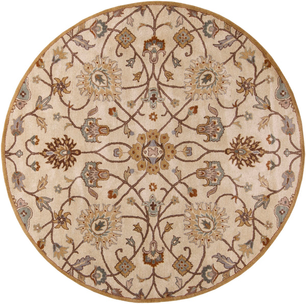 Caesar CAE-1081 Traditional Wool Rug CAE1081-8RD Khaki, Medium Gray, Camel, Dark Brown, Tan, Wood 100% Wool 8' Round