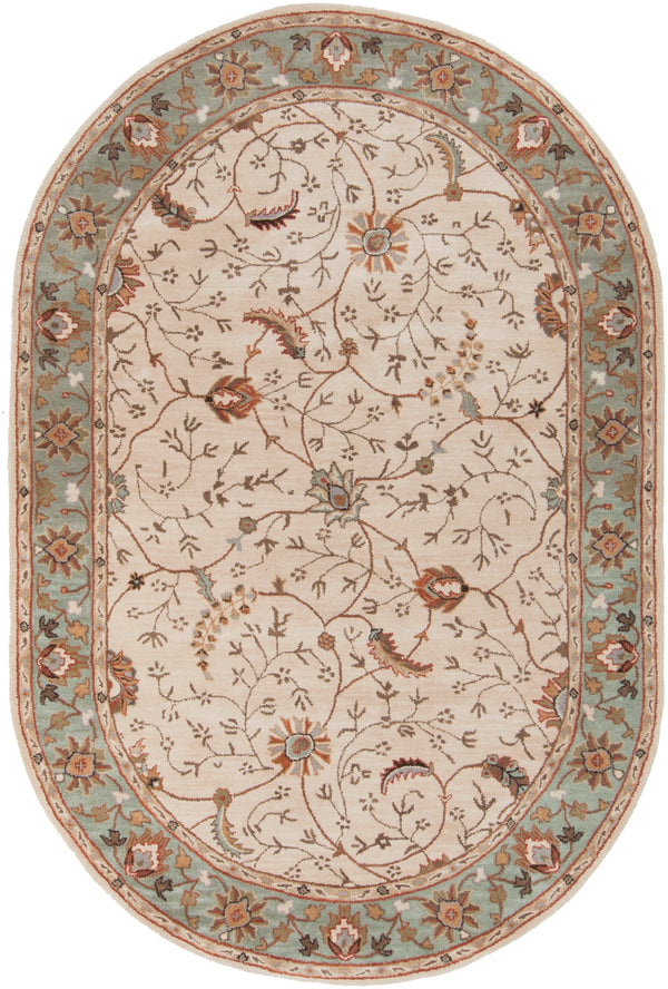 Caesar CAE-1088 Traditional Wool Rug CAE1088-69OV Khaki, Medium Gray, Olive, Dark Brown, Camel, Rust 100% Wool 6' x 9' Oval