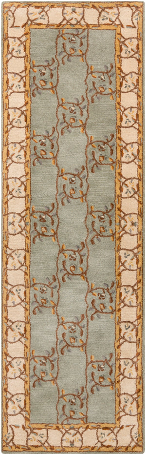 Caesar CAE-1100 Traditional Wool Rug CAE1100-312 Sage, Beige, Burnt Orange, Dark Brown, Tan 100% Wool 3' x 12'