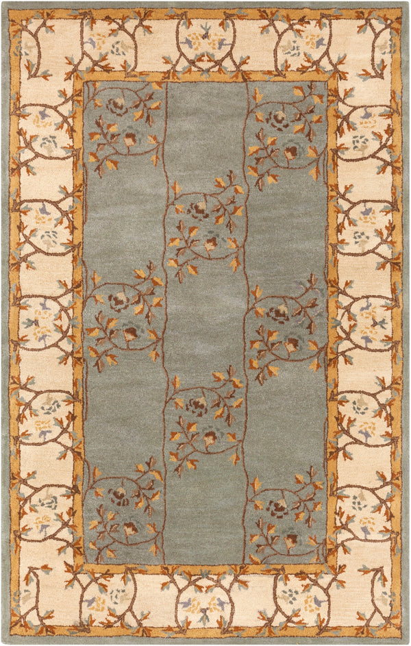Caesar CAE-1100 Traditional Wool Rug CAE1100-58 Sage, Beige, Burnt Orange, Dark Brown, Tan 100% Wool 5' x 8'