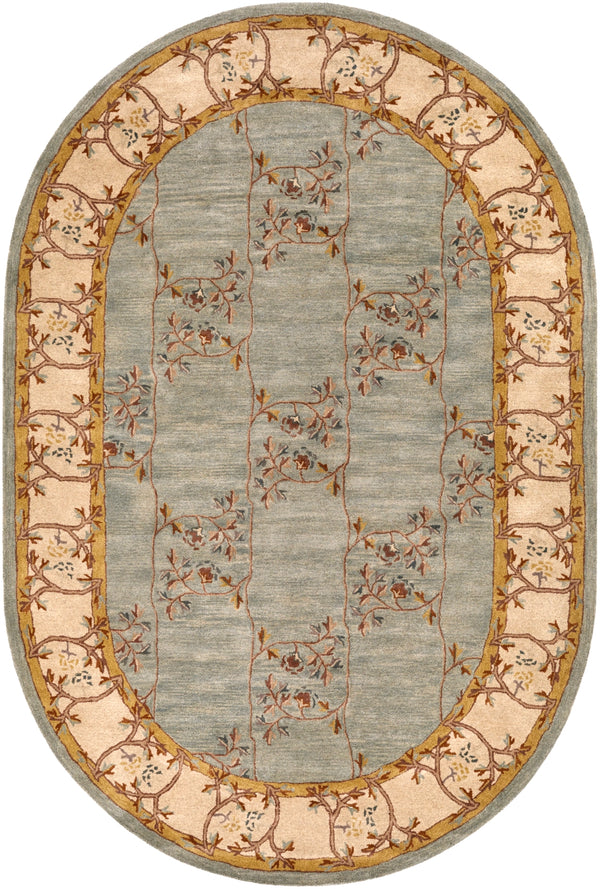 Caesar CAE-1100 Traditional Wool Rug CAE1100-69OV Sage, Beige, Burnt Orange, Dark Brown, Tan 100% Wool 6' x 9' Oval