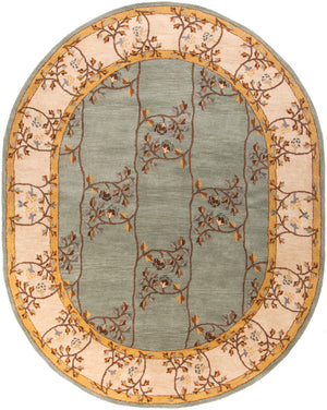 Caesar CAE-1100 Traditional Wool Rug CAE1100-810OV Sage, Beige, Burnt Orange, Dark Brown, Tan 100% Wool 8' x 10' Oval