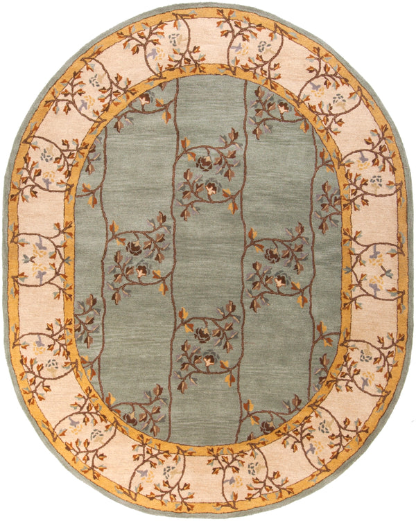 Caesar CAE-1100 Traditional Wool Rug CAE1100-810OV Sage, Beige, Burnt Orange, Dark Brown, Tan 100% Wool 8' x 10' Oval