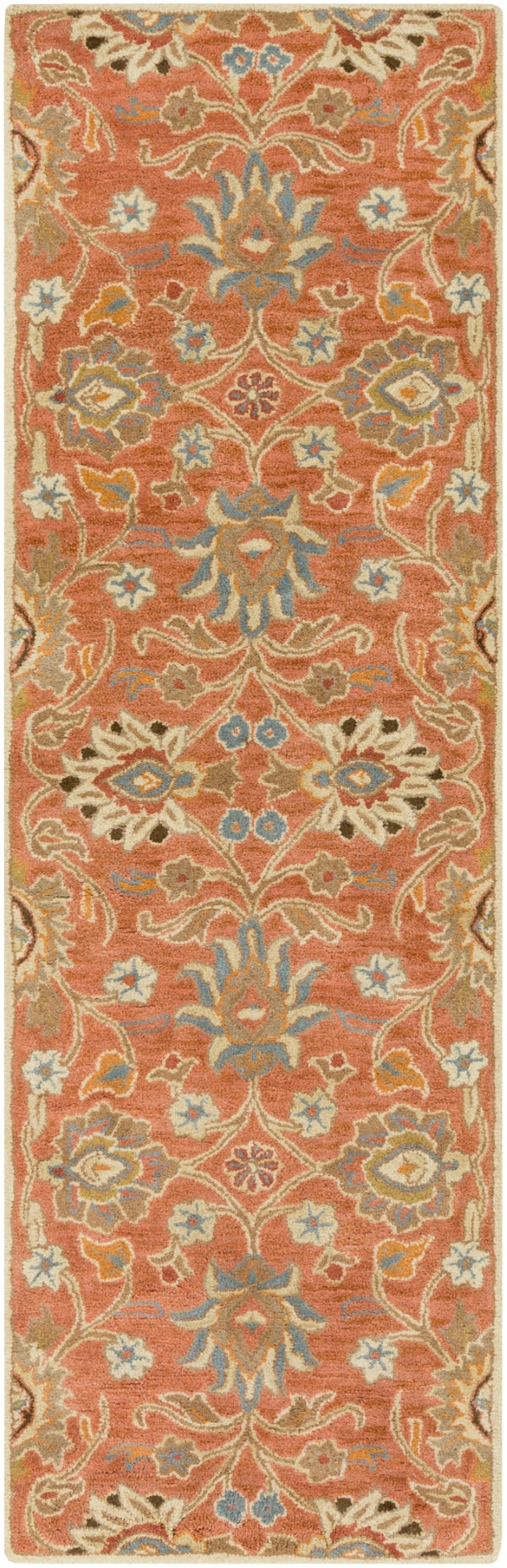 Caesar CAE-1107 Traditional Wool Rug CAE1107-312 Burnt Orange, Khaki, Denim, Dark Brown, Tan, Rust 100% Wool 3' x 12'