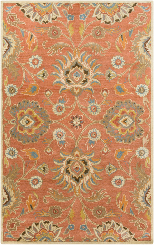 Caesar CAE-1107 Traditional Wool Rug CAE1107-58 Burnt Orange, Khaki, Denim, Dark Brown, Tan, Rust 100% Wool 5' x 8'