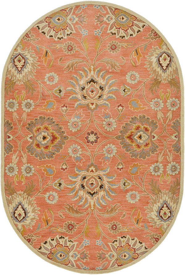 Caesar CAE-1107 Traditional Wool Rug CAE1107-69OV Burnt Orange, Khaki, Denim, Dark Brown, Tan, Rust 100% Wool 6' x 9' Oval