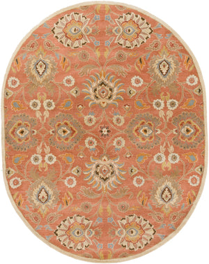 Caesar CAE-1107 Traditional Wool Rug CAE1107-810OV Burnt Orange, Khaki, Denim, Dark Brown, Tan, Rust 100% Wool 8' x 10' Oval