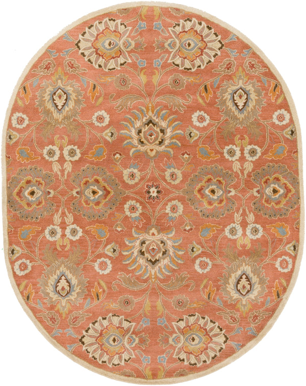 Caesar CAE-1107 Traditional Wool Rug CAE1107-810OV Burnt Orange, Khaki, Denim, Dark Brown, Tan, Rust 100% Wool 8' x 10' Oval