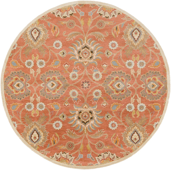 Caesar CAE-1107 Traditional Wool Rug CAE1107-8RD Burnt Orange, Khaki, Denim, Dark Brown, Tan, Rust 100% Wool 8' Round