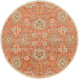 Caesar CAE-1107 Traditional Wool Rug CAE1107-8RD Burnt Orange, Khaki, Denim, Dark Brown, Tan, Rust 100% Wool 8' Round