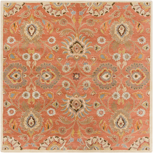 Caesar CAE-1107 Traditional Wool Rug CAE1107-99SQ Burnt Orange, Khaki, Denim, Dark Brown, Tan, Rust 100% Wool 9'9" Square