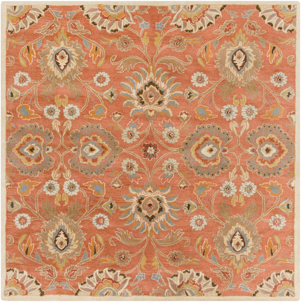 Caesar CAE-1107 Traditional Wool Rug CAE1107-99SQ Burnt Orange, Khaki, Denim, Dark Brown, Tan, Rust 100% Wool 9'9" Square