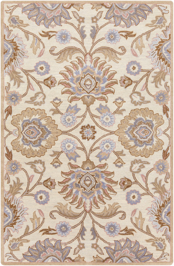 Caesar CAE-1109 Traditional Wool Rug CAE1109-58 Cream, Camel, Taupe, Denim, Medium Gray, Clay 100% Wool 5' x 8'