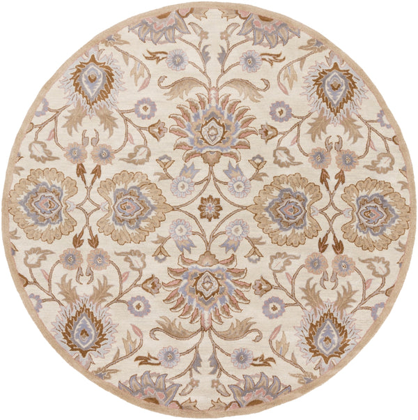 Caesar CAE-1109 Traditional Wool Rug CAE1109-8RD Cream, Camel, Taupe, Denim, Medium Gray, Clay 100% Wool 8' Round