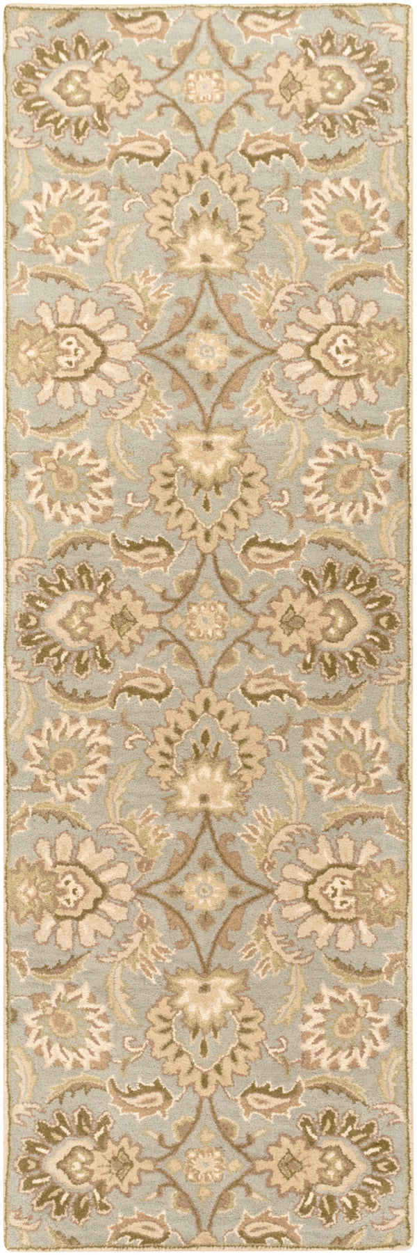 Caesar CAE-1111 Traditional Wool Rug CAE1111-312 Medium Gray, Dark Green, Ivory, Khaki, Mauve, Tan 100% Wool 3' x 12'