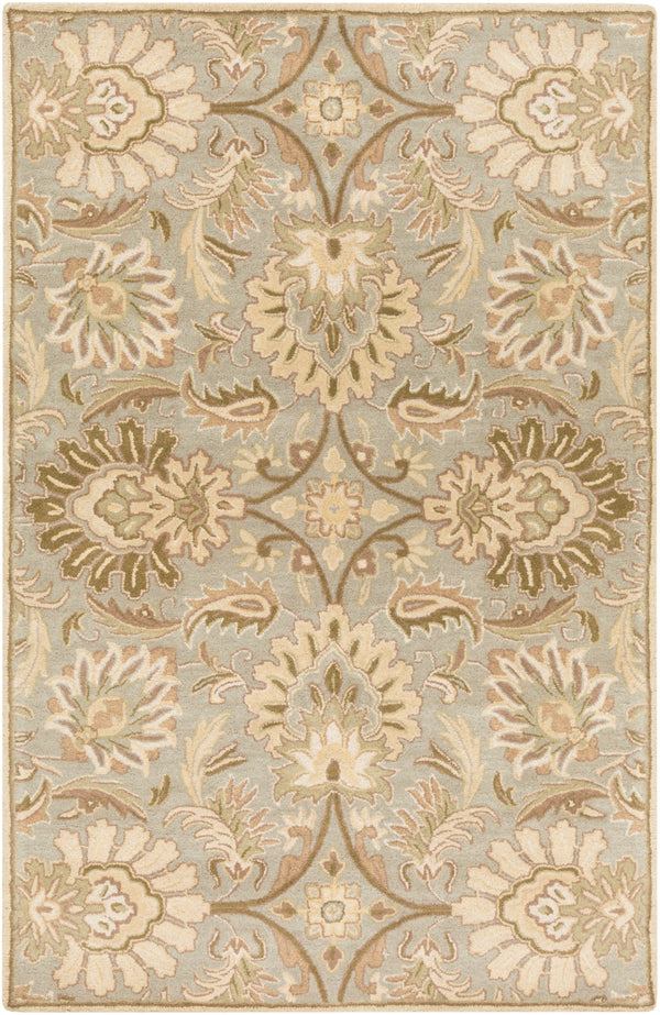 Caesar CAE-1111 Traditional Wool Rug CAE1111-58 Medium Gray, Dark Green, Ivory, Khaki, Mauve, Tan 100% Wool 5' x 8'