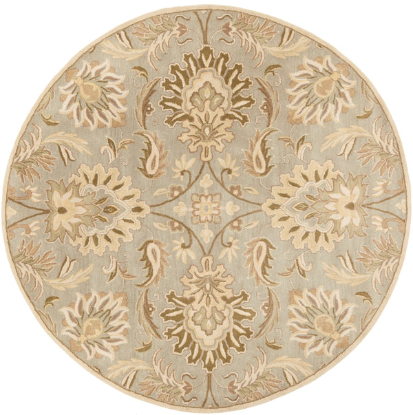 Caesar CAE-1111 Traditional Wool Rug CAE1111-8RD Medium Gray, Dark Green, Ivory, Khaki, Mauve, Tan 100% Wool 8' Round
