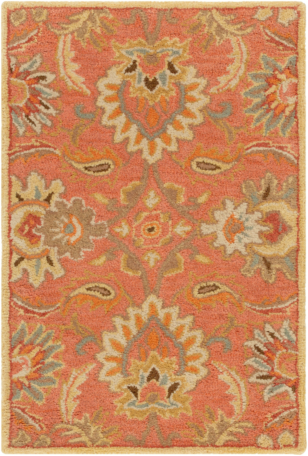 Caesar CAE-1112 Traditional Wool Rug CAE1112-912 Terracotta, Burnt Orange, Sage, Clay, Olive, Moss, Camel, Taupe, Dark Brown 100% Wool 9' x 12'