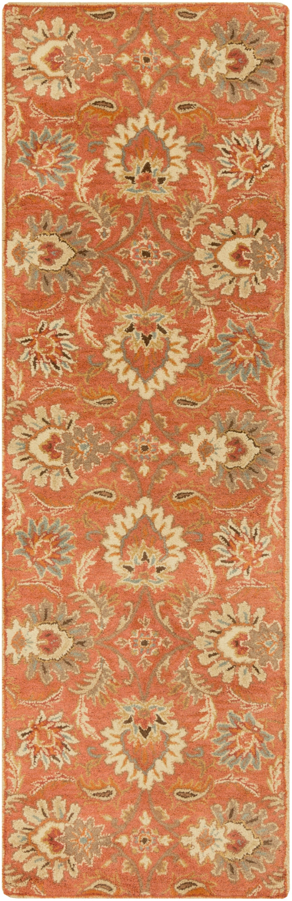 Caesar CAE-1112 Traditional Wool Rug CAE1112-312 Terracotta, Burnt Orange, Sage, Clay, Olive, Moss, Camel, Taupe, Dark Brown 100% Wool 3' x 12'