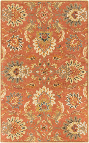 Caesar CAE-1112 Traditional Wool Rug CAE1112-58 Terracotta, Burnt Orange, Sage, Clay, Olive, Moss, Camel, Taupe, Dark Brown 100% Wool 5' x 8'