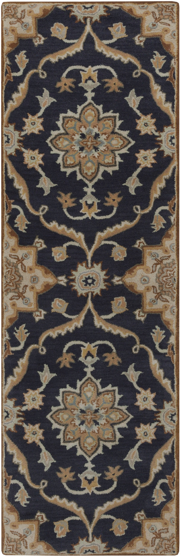 Caesar CAE-1113 Traditional Wool Rug CAE1113-312 Navy, Taupe, Tan, Khaki, Sage, Denim, Dark Brown 100% Wool 3' x 12'