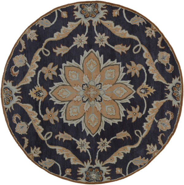 Caesar CAE-1113 Traditional Wool Rug CAE1113-99RD Navy, Taupe, Tan, Khaki, Sage, Denim, Dark Brown 100% Wool 9'9" Round