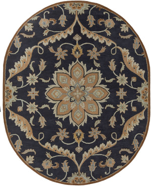 Caesar CAE-1113 Traditional Wool Rug CAE1113-810OV Navy, Taupe, Tan, Khaki, Sage, Denim, Dark Brown 100% Wool 8' x 10' Oval