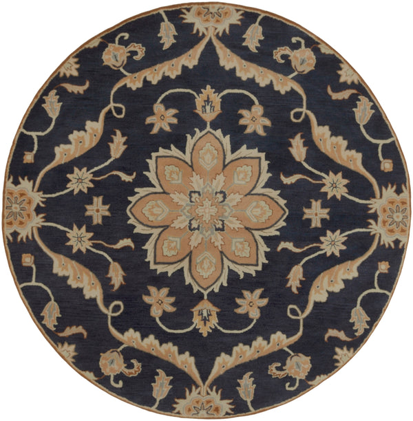 Caesar CAE-1113 Traditional Wool Rug CAE1113-8RD Navy, Taupe, Tan, Khaki, Sage, Denim, Dark Brown 100% Wool 8' Round