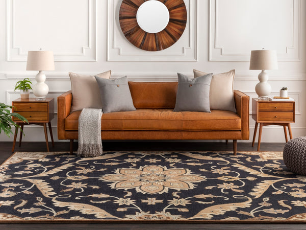 Caesar CAE-1113 Traditional Wool Rug CAE1113-99SQ Navy, Taupe, Tan, Khaki, Sage, Denim, Dark Brown 100% Wool 9'9" Square