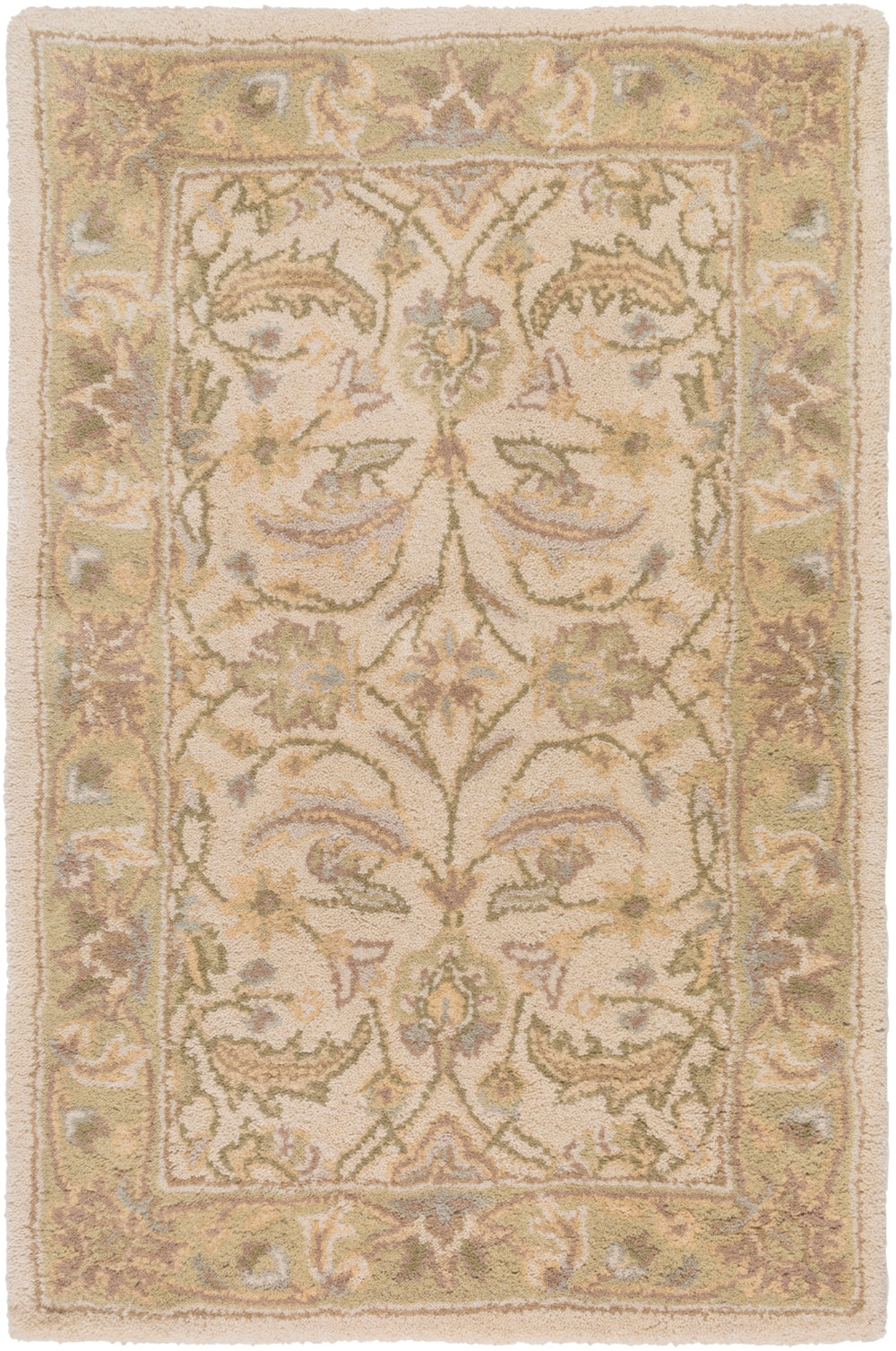 Caesar CAE-1114 Traditional Wool Rug CAE1114-912 Ivory, Dark Green, Light Gray, Sage, Khaki, Bright Yellow, Dark Brown, Taupe, Camel 100% Wool 9' x 12'