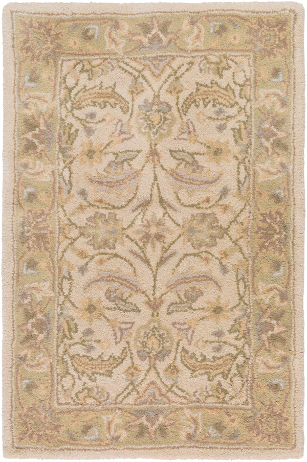 Caesar CAE-1114 Traditional Wool Rug CAE1114-912 Ivory, Dark Green, Light Gray, Sage, Khaki, Bright Yellow, Dark Brown, Taupe, Camel 100% Wool 9' x 12'