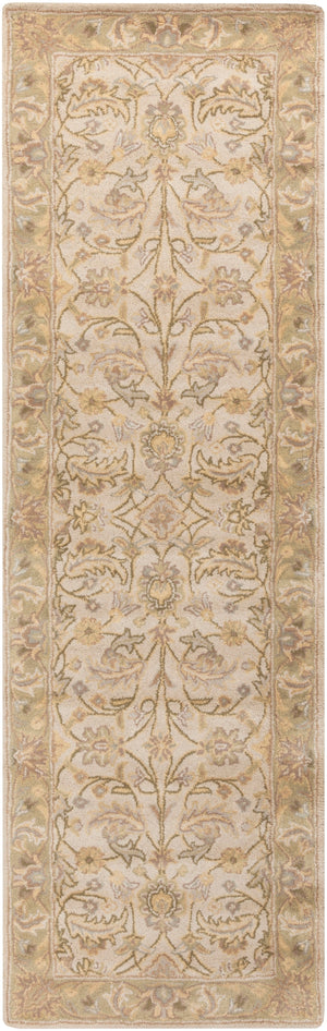 Caesar CAE-1114 Traditional Wool Rug CAE1114-312 Ivory, Dark Green, Light Gray, Sage, Khaki, Bright Yellow, Dark Brown, Taupe, Camel 100% Wool 3' x 12'