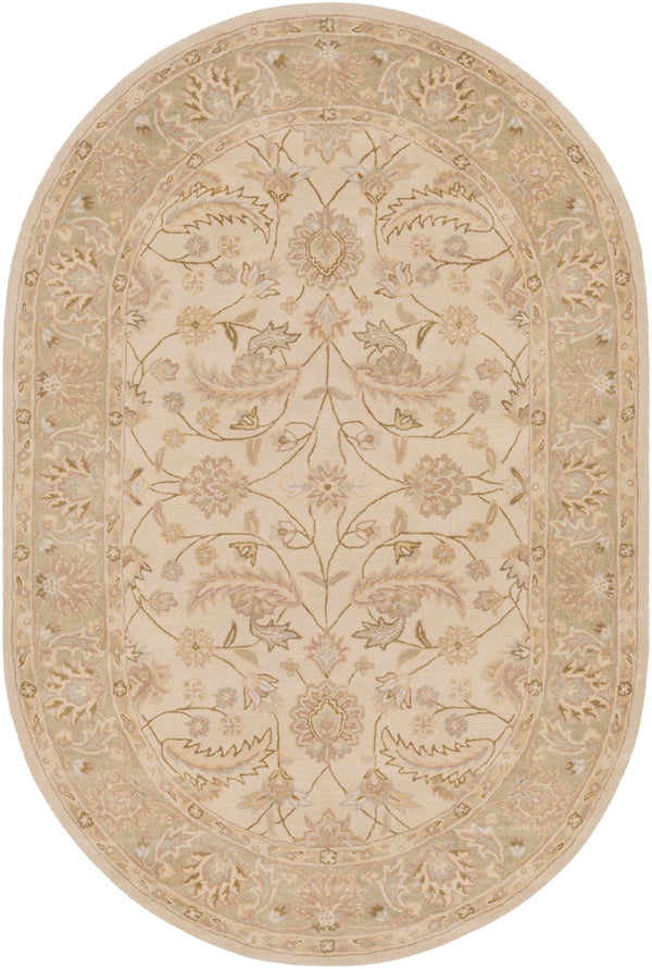 Caesar CAE-1114 Traditional Wool Rug CAE1114-69OV Ivory, Dark Green, Light Gray, Sage, Khaki, Bright Yellow, Dark Brown, Taupe, Camel 100% Wool 6' x 9' Oval