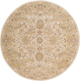 Caesar CAE-1114 Traditional Wool Rug CAE1114-99RD Ivory, Dark Green, Light Gray, Sage, Khaki, Bright Yellow, Dark Brown, Taupe, Camel 100% Wool 9'9" Round