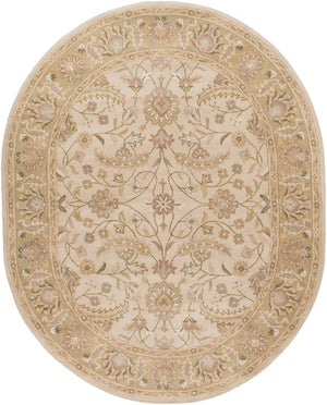 Caesar CAE-1114 Traditional Wool Rug CAE1114-810OV Ivory, Dark Green, Light Gray, Sage, Khaki, Bright Yellow, Dark Brown, Taupe, Camel 100% Wool 8' x 10' Oval