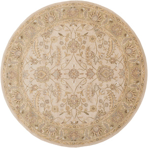 Caesar CAE-1114 Traditional Wool Rug CAE1114-8RD Ivory, Dark Green, Light Gray, Sage, Khaki, Bright Yellow, Dark Brown, Taupe, Camel 100% Wool 8' Round