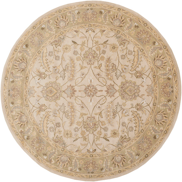 Caesar CAE-1114 Traditional Wool Rug CAE1114-8RD Ivory, Dark Green, Light Gray, Sage, Khaki, Bright Yellow, Dark Brown, Taupe, Camel 100% Wool 8' Round