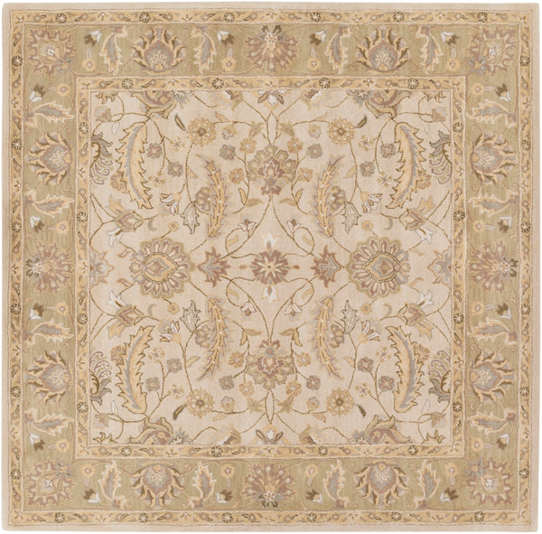 Caesar CAE-1114 Traditional Wool Rug CAE1114-99SQ Ivory, Dark Green, Light Gray, Sage, Khaki, Bright Yellow, Dark Brown, Taupe, Camel 100% Wool 9'9" Square